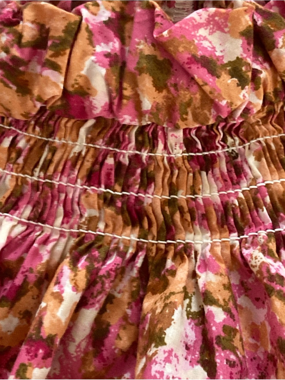 J. Crew Pink and Tan Floral Smocked Yoke puff sleeves Blouse top women’s medium - Picture 4 of 7